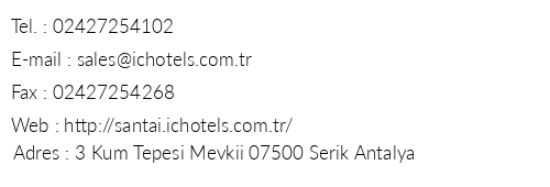 c Hotels Santai Family Resort telefon numaralar, faks, e-mail, posta adresi ve iletiim bilgileri